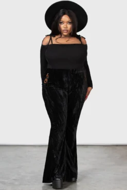 KILLSTAR Collect Your Wits Plus Size Embroidered Pumpkin Velour Flares -Kill Star Store COLLECT YOUR WITS FLARES PLUS W D