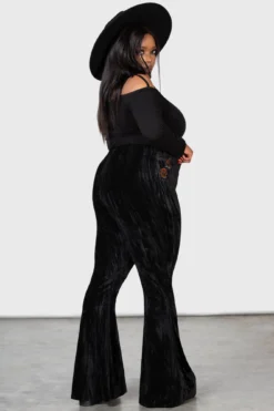 KILLSTAR Collect Your Wits Plus Size Embroidered Pumpkin Velour Flares -Kill Star Store COLLECT YOUR WITS FLARES PLUS W F