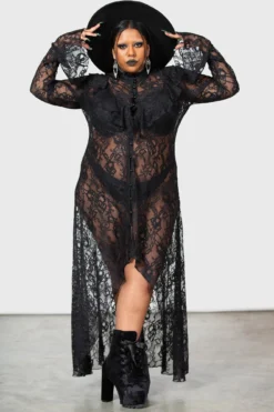 KILLSTAR Condolences Plus Size Lace Maxi Shirt Dress
