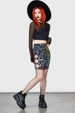 KILLSTAR Connexion Rainbow Lightning Cut-Out Mini Skirt -Kill Star Store CONNEXION CUTOUT SKIRT W D