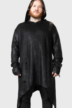 KILLSTAR Creed Foil Knit Hoodie [PLUS] - Distressed Metallic Knit -Kill Star Store CREED FOIL KNIT HOODIE PLUS M C