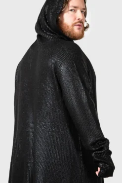 KILLSTAR Creed Foil Knit Hoodie [PLUS] - Distressed Metallic Knit -Kill Star Store CREED FOIL KNIT HOODIE PLUS M D