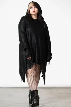 KILLSTAR Creed Foil Knit Hoodie [PLUS] - Distressed Metallic Knit -Kill Star Store CREED FOIL KNIT SWEATSHIRT PLUS W D