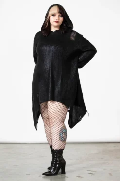 KILLSTAR Creed Foil Knit Hoodie [PLUS] - Distressed Metallic Knit -Kill Star Store CREED FOIL KNIT SWEATSHIRT PLUS W E