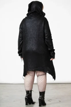 KILLSTAR Creed Foil Knit Hoodie [PLUS] - Distressed Metallic Knit -Kill Star Store CREED FOIL KNIT SWEATSHIRT PLUS W F