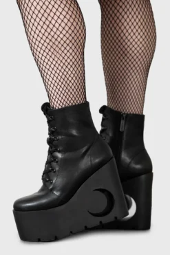 KILLSTAR Crescent Boots - Faux Leather Platform Wedge