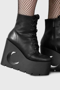 KILLSTAR Crescent Boots - Faux Leather Platform Wedge -Kill Star Store CRESCENT BOOTS W D