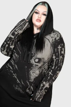 KILLSTAR Cross The Bear Longline Hoodie - Plus Size -Kill Star Store CROSS THE BEAR LONGLINE HOODIE PLUS W d