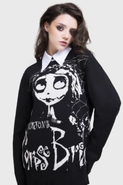 Killstar x Corpse Bride Distressed Graphic Knit Sweater