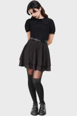 Killstar Cryptessa Skirt - Brown Checkered Gothic Mini Skirt