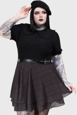 Killstar Cryptessa Skirt - Brown Checkered Gothic Mini Skirt -Kill Star Store CryptessaSkirt PLUS B
