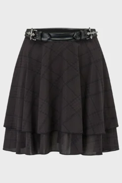 Killstar Cryptessa Skirt - Brown Checkered Gothic Mini Skirt -Kill Star Store CryptessaSkirt Tartan 1