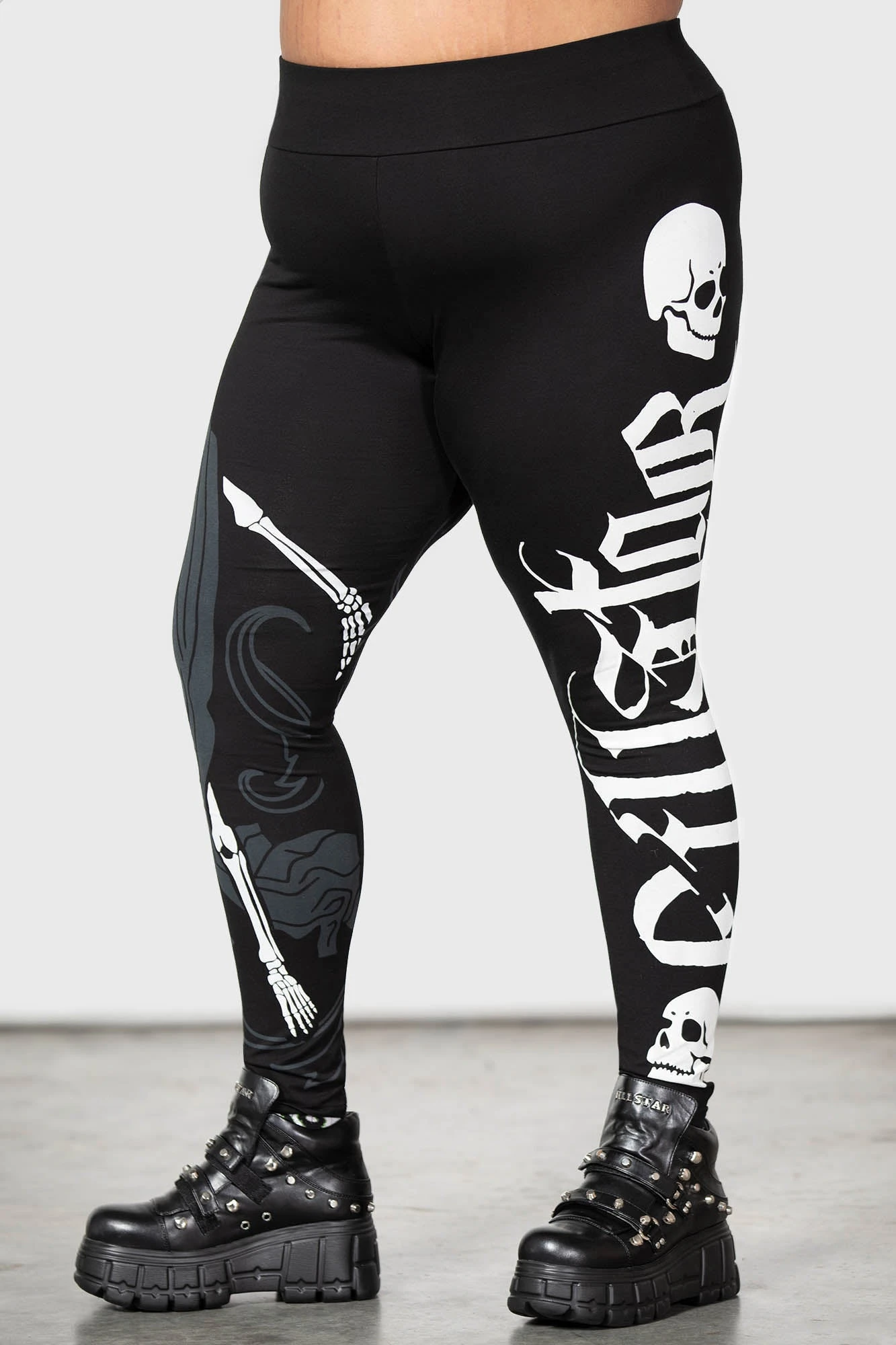 KILLSTAR Danse Macabre Plus Size Leggings - Skeleton Print 2 KILLSTAR Danse Macabre Plus Size Leggings - Skeleton Print - Image 2