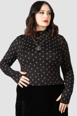 KILLSTAR Dapperling Long Sleeve Top - Plus Size Mushroom Print -Kill Star Store DAPPERLING LONG SLEEVE TOP PLUS W E