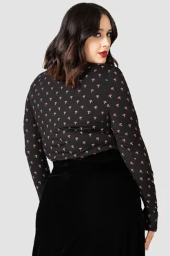 KILLSTAR Dapperling Long Sleeve Top - Plus Size Mushroom Print -Kill Star Store DAPPERLING LONG SLEEVE TOP PLUS W f