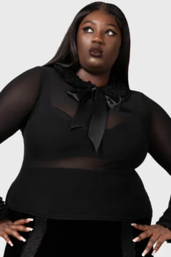 Killstar Dark Harvest Plus Size Ruffled Gothic Mesh Top