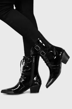 KILLSTAR Dark Sin Patent Buckle Boots -Kill Star Store DARK SIN BOOTS W