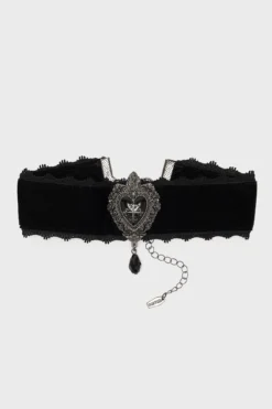 KILLSTAR Darkmoor Academy Choker - Velvet & Lace Heart Statement Piece