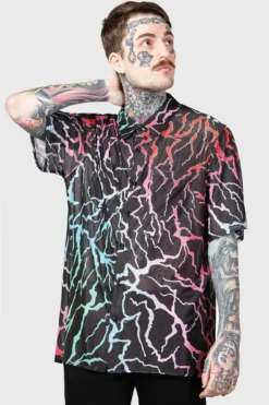 KILLSTAR Dawn Light Shirt - Rainbow Lightning Mesh Button-Down