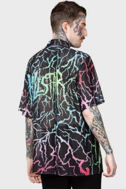 KILLSTAR Dawn Light Shirt - Rainbow Lightning Mesh Button-Down -Kill Star Store DAWN LIGHT SHIRT MENS C