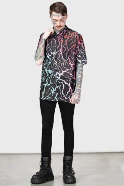 KILLSTAR Dawn Light Shirt - Rainbow Lightning Mesh Button-Down -Kill Star Store DAWN LIGHT SHIRT MENS D