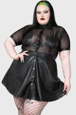 Killstar Day Of Detriment Plus Size PU & Mesh Dress