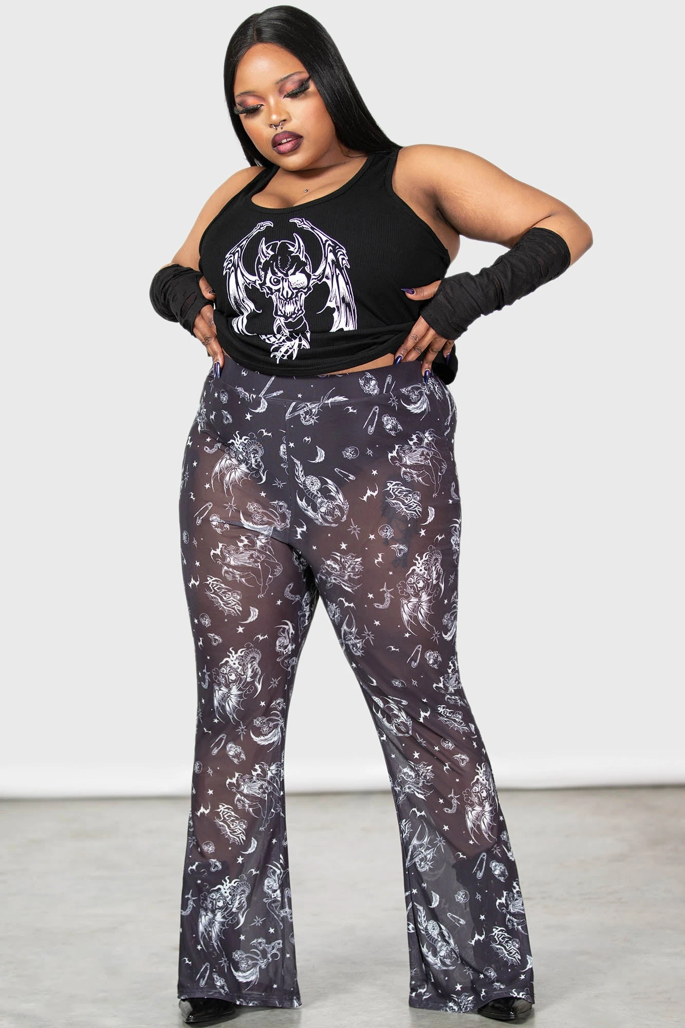 KILLSTAR Dazed Skull Plus Size Mesh Flares 2 KILLSTAR Dazed Skull Plus Size Mesh Flares - Image 2