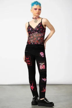 KILLSTAR Dealer Patched High-Waisted Skinny Jeans -Kill Star Store DEALER PATCHED JEANS WOMENS D