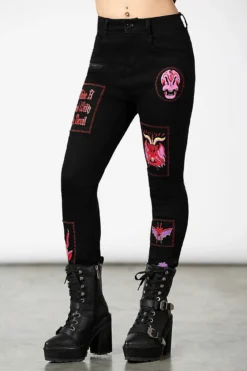 KILLSTAR Dealer Patched High-Waisted Skinny Jeans -Kill Star Store DEALER PATCHED JEANS WOMENS G