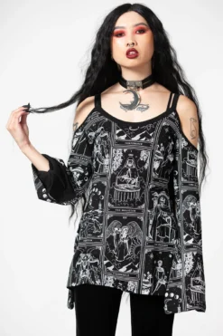 Killstar Destiny Cold-Shoulder Bell Sleeve Top