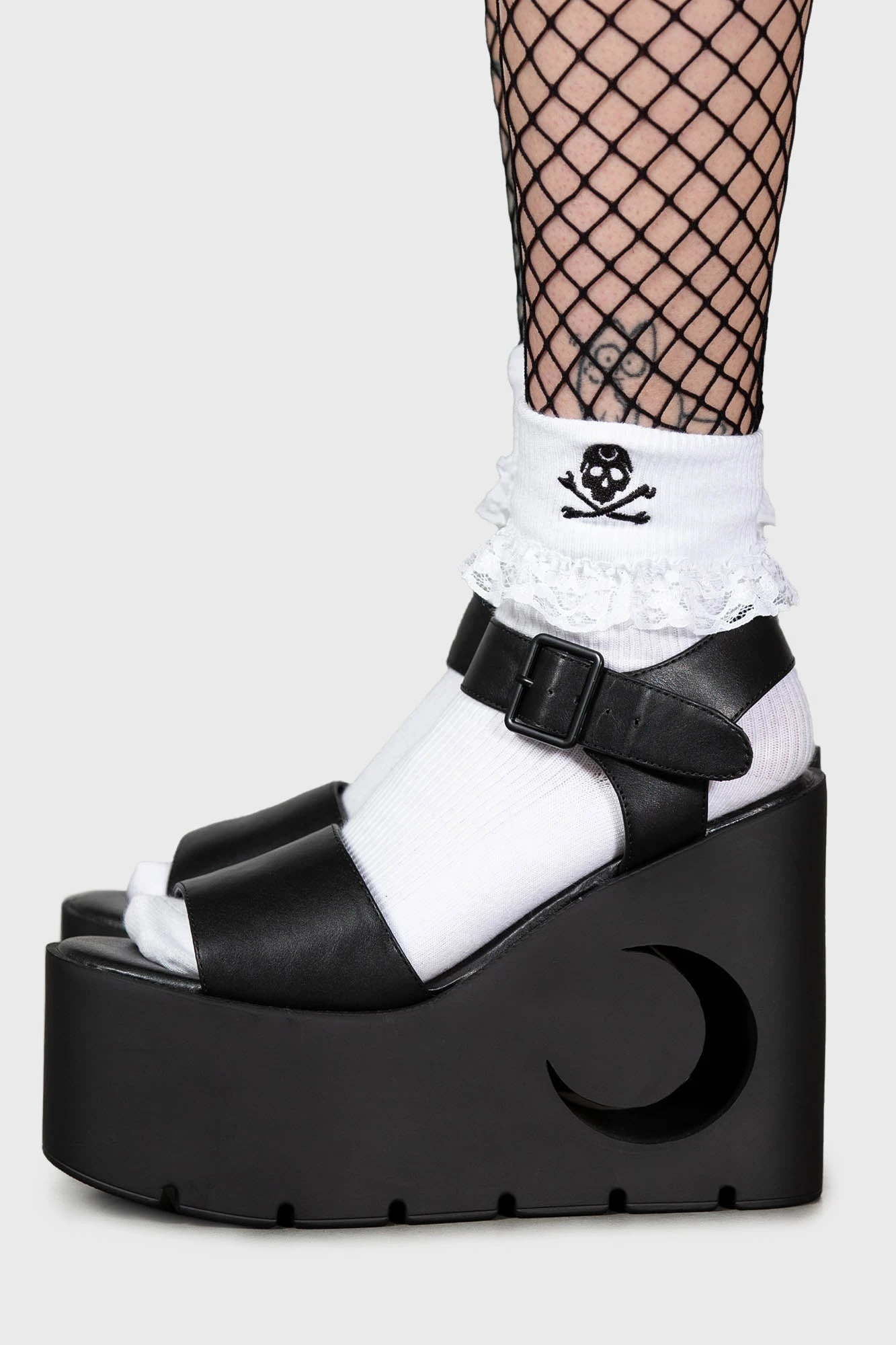 Killstar Deva Crescent Wedge Sandals - Faux Leather Platforms 2 Killstar Deva Crescent Wedge Sandals - Faux Leather Platforms - Image 2