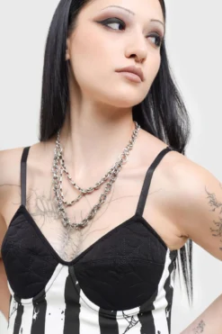 Beetlejuice x KILLSTAR Distressed Stripe Bodycon Mini Dress -Kill Star Store DISTRESSED STRIPE BODYCON DRESS W E