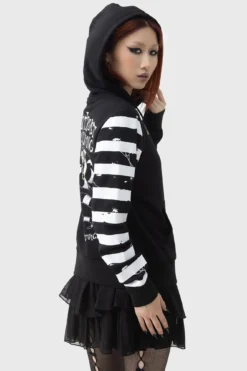 Killstar x Beetlejuice Distressed Stripe Zip Hoodie -Kill Star Store DISTRESSED STRIPE HOODIE W F