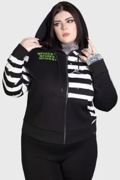 Killstar x Beetlejuice Distressed Stripe Zip Hoodie -Kill Star Store DISTRESSED STRIPE HOODIE PLUS W B 926c02e0 089b 480d a8da 23a37851e63c