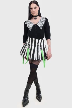 Killstar x Beetlejuice Distressed Stripe Pleated Mini Skirt
