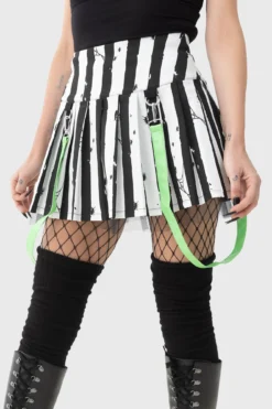 Killstar x Beetlejuice Distressed Stripe Pleated Mini Skirt -Kill Star Store DISTRESSED STRIPE PLEATED MINI SKIRT W C d98cd98f 4bc4 4860 89a4 291f83319562