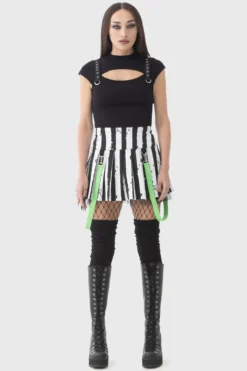 Killstar x Beetlejuice Distressed Stripe Pleated Mini Skirt -Kill Star Store DISTRESSED STRIPE PLEATED MINI SKIRT W D ba1a0b2d 0ea8 4c21 baa7 39f5f09e6d01