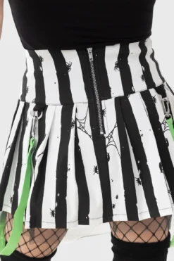 Killstar x Beetlejuice Distressed Stripe Pleated Mini Skirt -Kill Star Store DISTRESSED STRIPE PLEATED MINI SKIRT W F