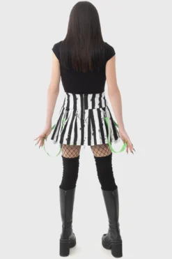 Killstar x Beetlejuice Distressed Stripe Pleated Mini Skirt -Kill Star Store DISTRESSED STRIPE PLEATED MINI SKIRT W G