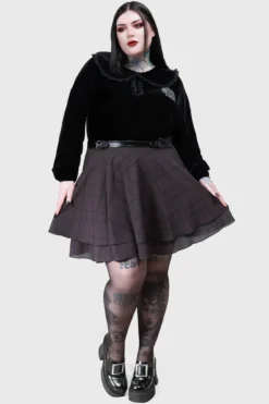 Killstar Cryptessa Skirt - Brown Checkered Gothic Mini Skirt -Kill Star Store DarkmoorAcademySweatshirt PLUS B 1