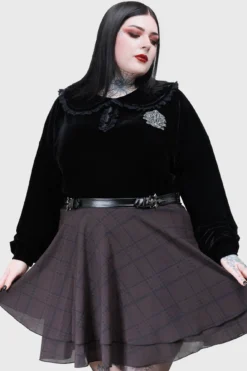 Killstar Cryptessa Skirt - Brown Checkered Gothic Mini Skirt -Kill Star Store DarkmoorAcademySweatshirt PLUS C 1