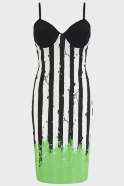 Beetlejuice x KILLSTAR Distressed Stripe Bodycon Mini Dress -Kill Star Store DistressedStripeBodyconDress BlackWhite 1