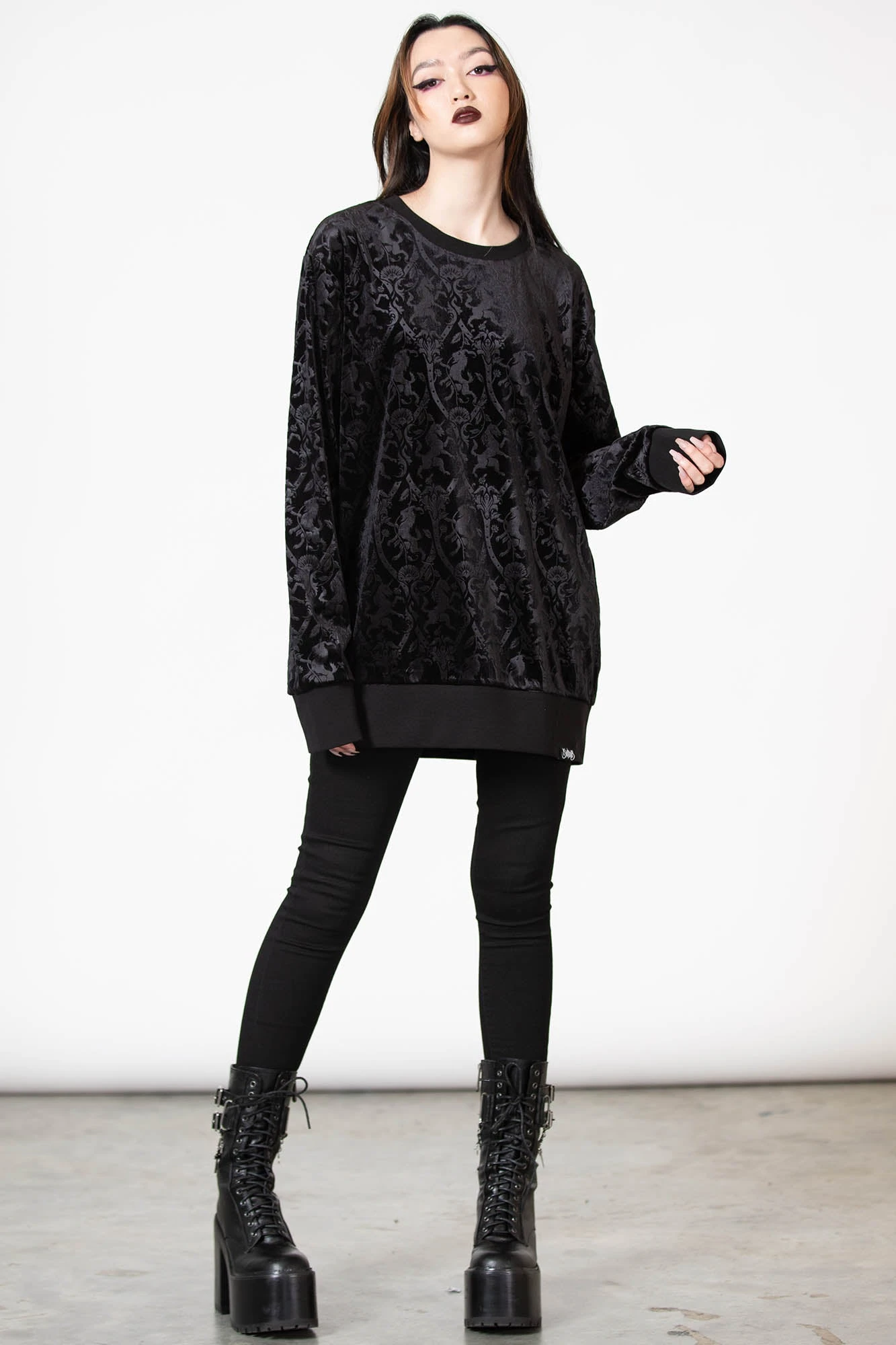 KILLSTAR Ealhswith Embossed Velvet Sweatshirt 3 KILLSTAR Ealhswith Embossed Velvet Sweatshirt - Image 3