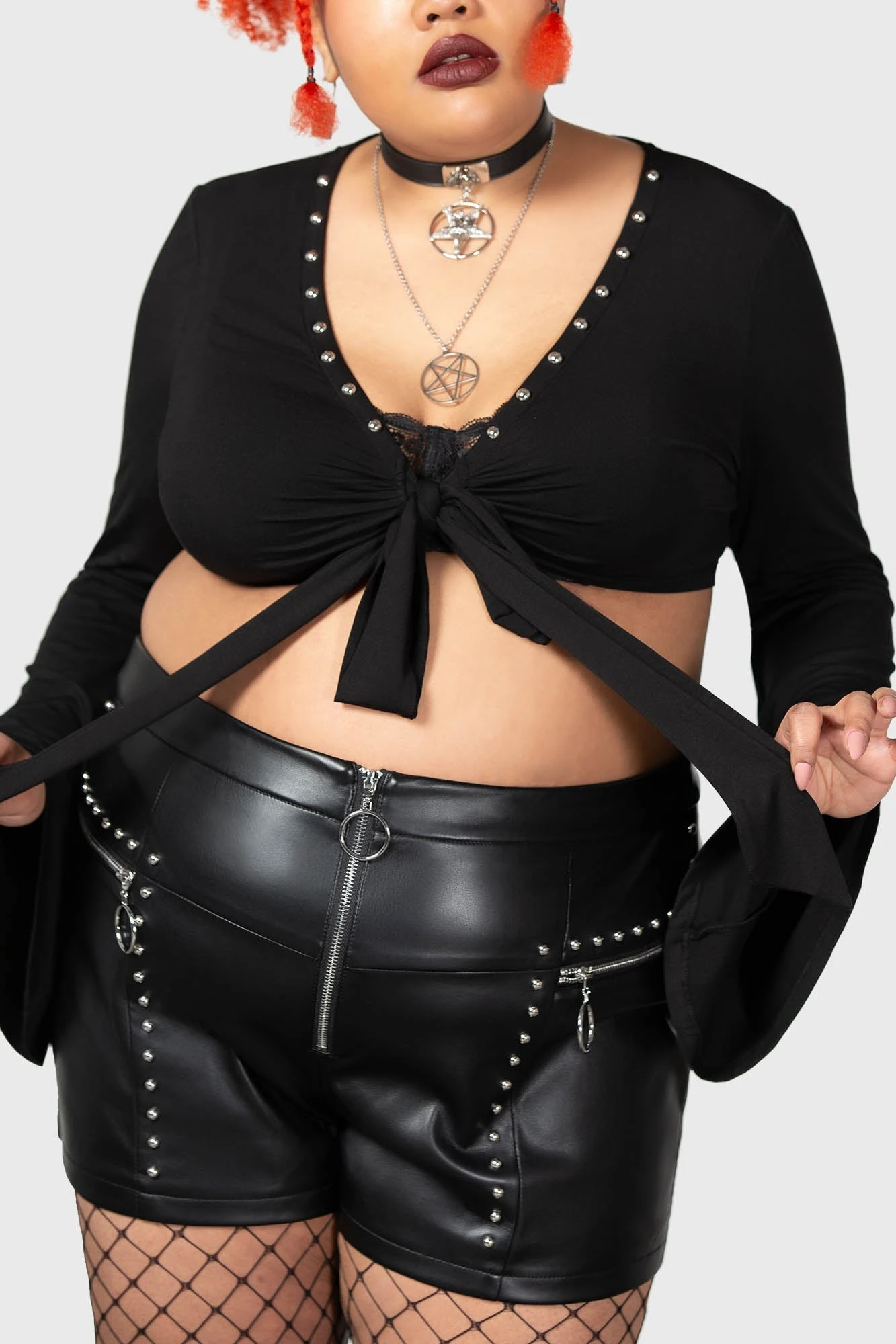 Killstar Elegy Plus Size Front Tie Top with Flared Sleeves 2 Killstar Elegy Plus Size Front Tie Top with Flared Sleeves - Image 2