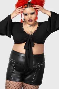Killstar Elegy Plus Size Front Tie Top with Flared Sleeves 5 Killstar Elegy Plus Size Front Tie Top with Flared Sleeves -Kill Star Store ELEGY FRONT TIE TOP PLUS W D