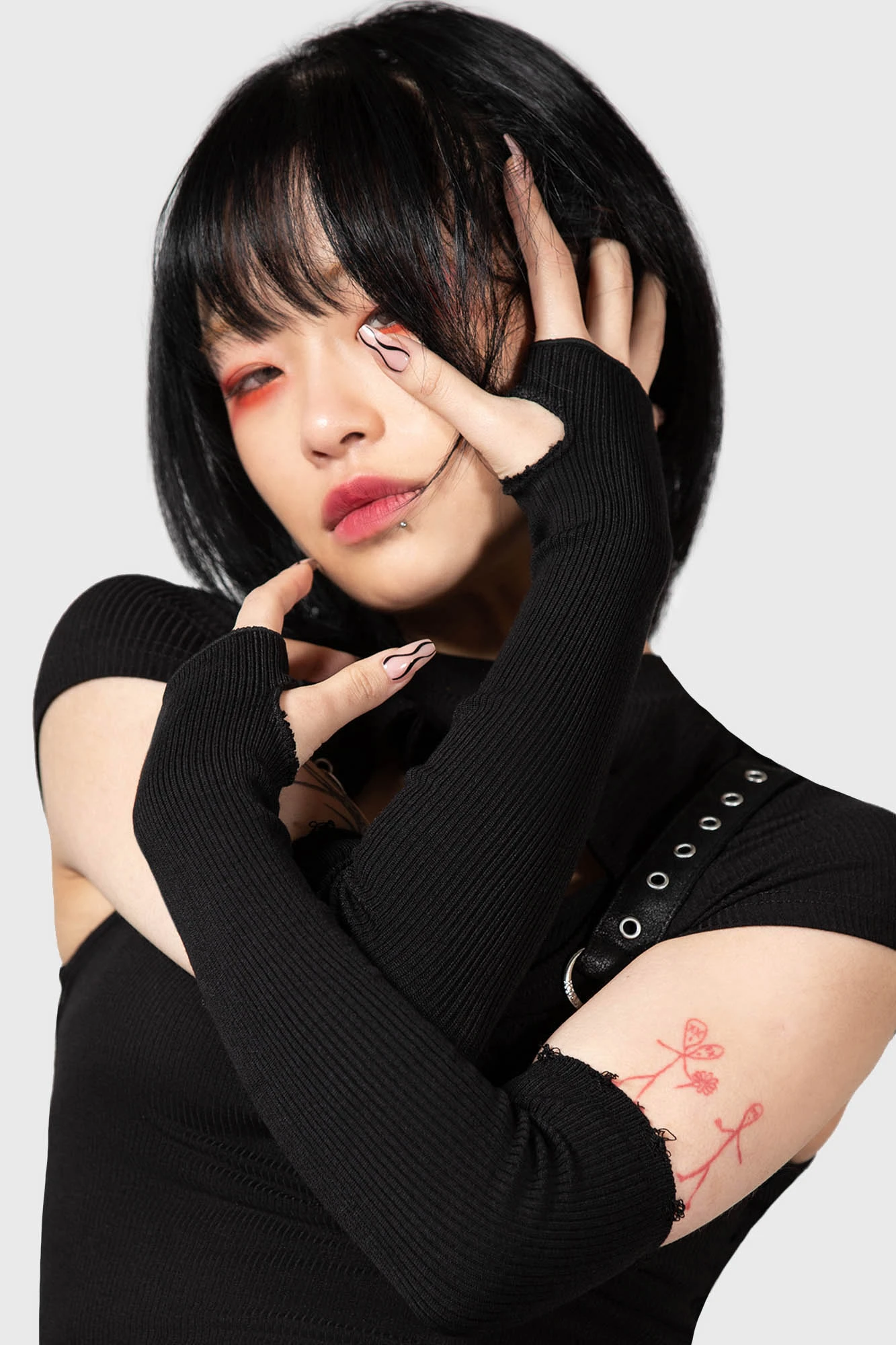 Killstar Elvyne Distressed Ribbed Gloves with Thumbholes 1 Killstar Elvyne Distressed Ribbed Gloves with Thumbholes