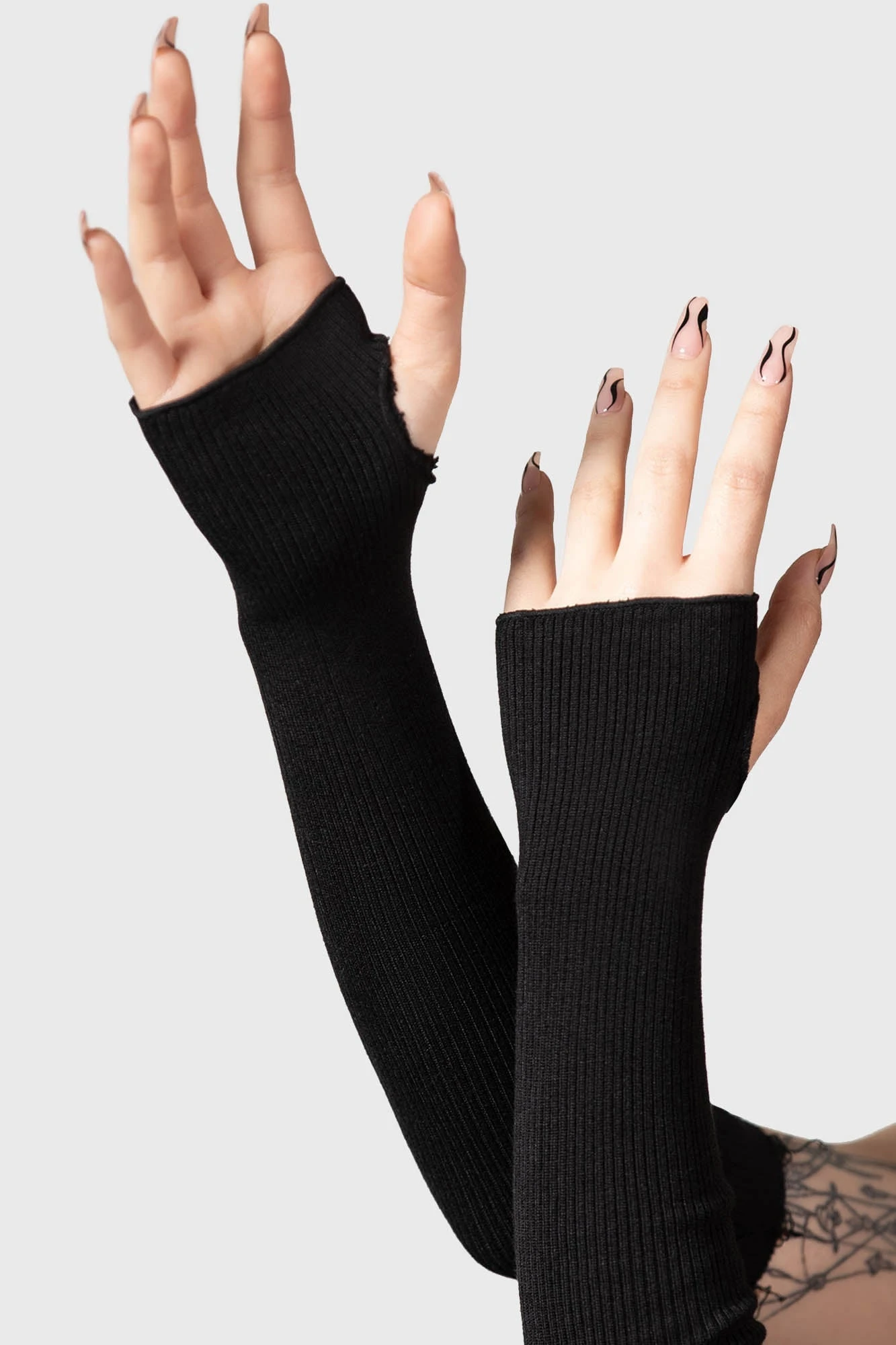 Killstar Elvyne Distressed Ribbed Gloves with Thumbholes 2 Killstar Elvyne Distressed Ribbed Gloves with Thumbholes - Image 2