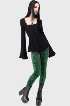 KILLSTAR Emerald Envy Leggings - Embossed Velvet High Waisted