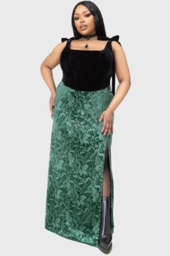 KILLSTAR Emerald Envy Velvet Maxi Skirt -Kill Star Store EMERALD ENVY MAXI SKIRT PLUS B