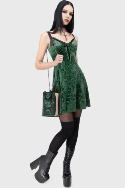 KILLSTAR Emerald Envy Mini Dress - Luxe Embossed Velvet
